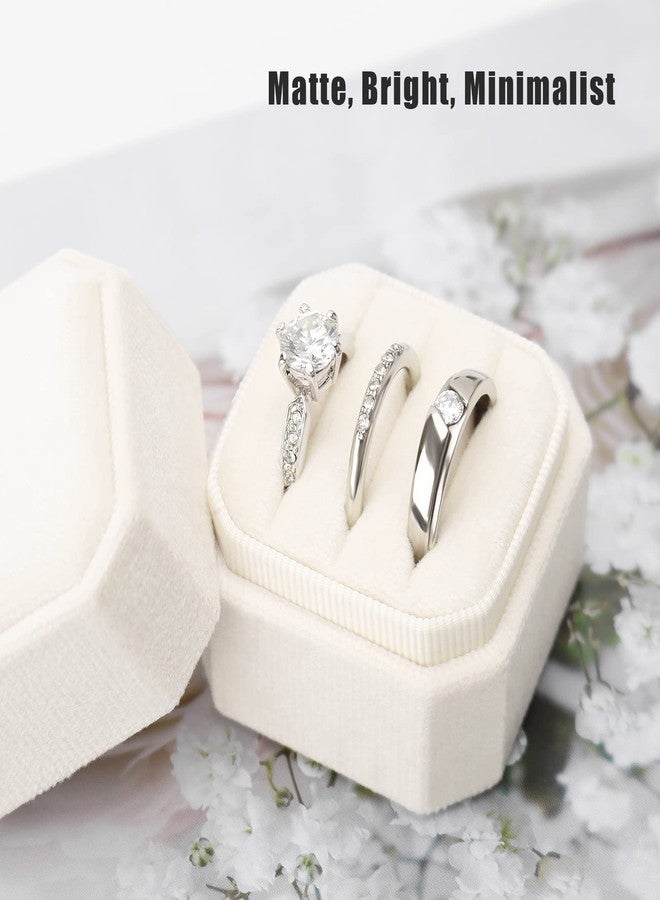 DesignSter Velvet Ring Box - Square, 3 Slots, Premium Ring Bearer Box for Wedding Ceremony & Proposal Engagement (Beige) - Image 4